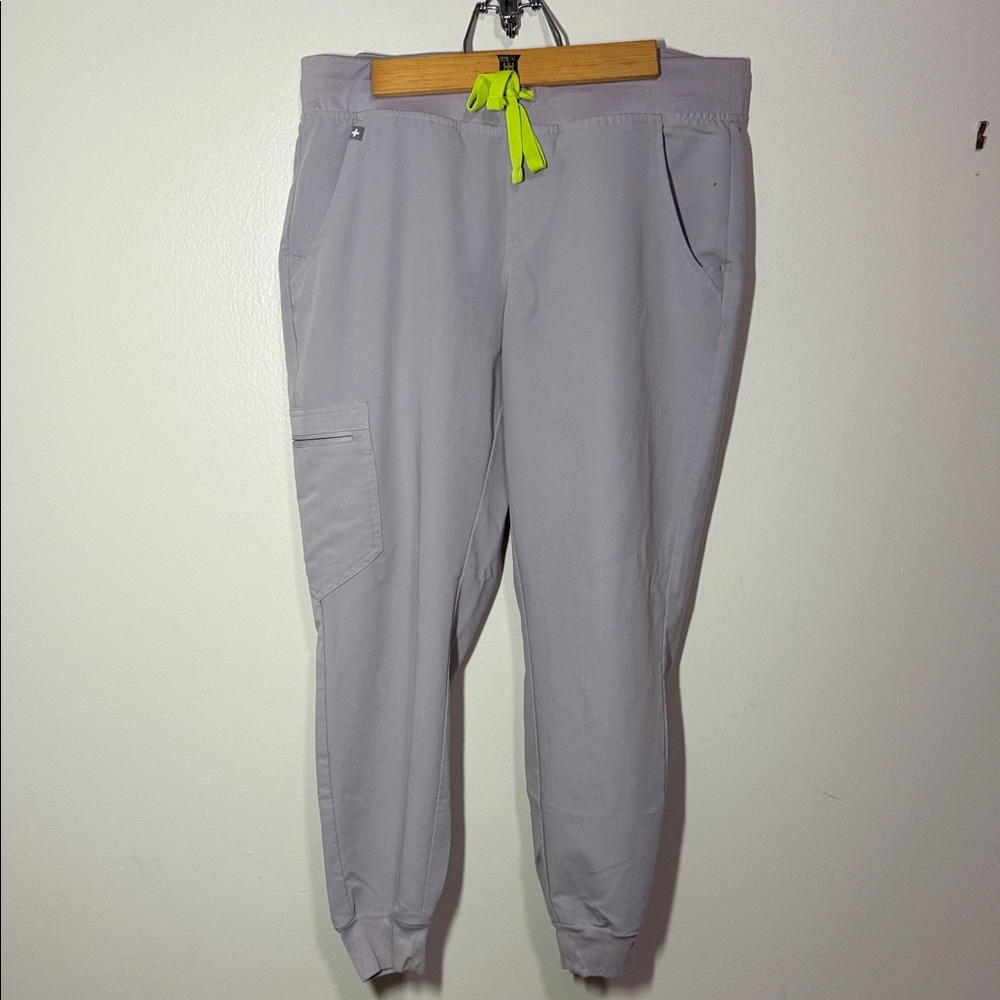 Figs Men's Light Gray Cargo Pants with Neon Drawstring Scrubs